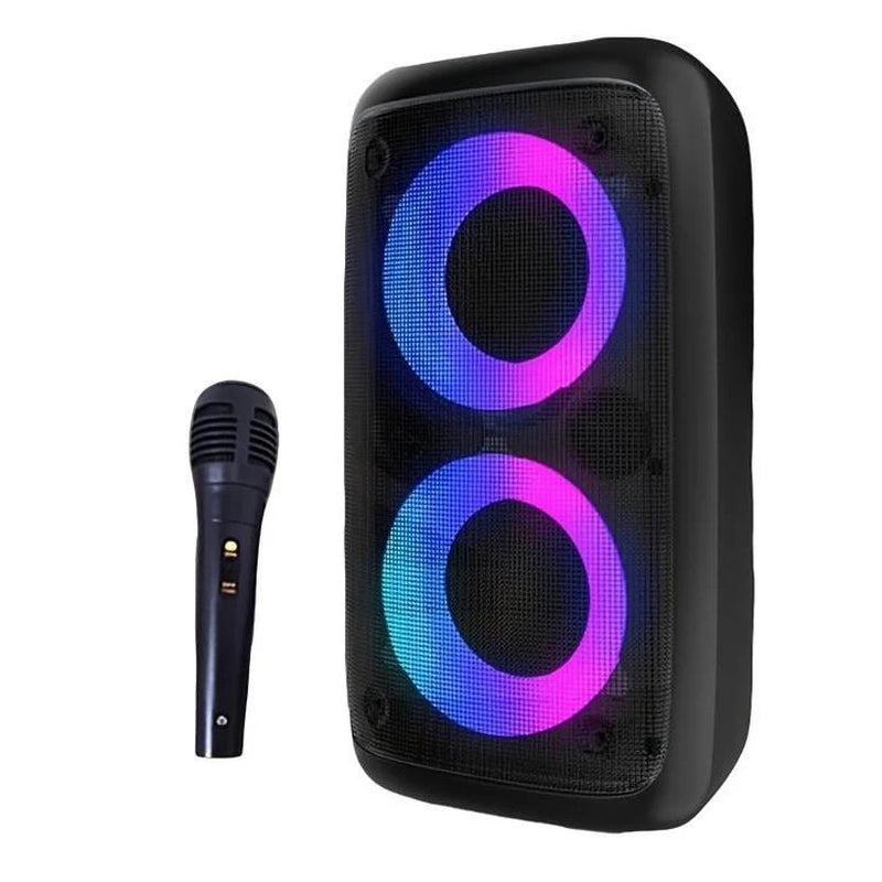 Coluna Karaoke Bluetooth com Microfone e LED - Rádio FM TWS Portátil