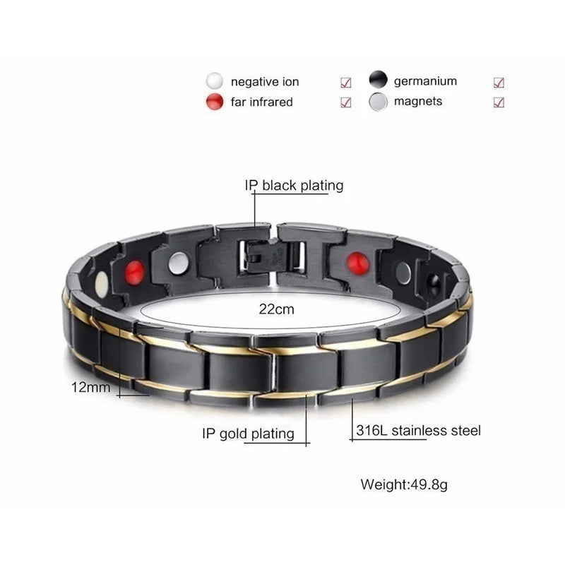 Pulseira Magnética Terapêutica Aço Inoxidável - Energia Saúde Anti-Fadiga Anti-Radiação