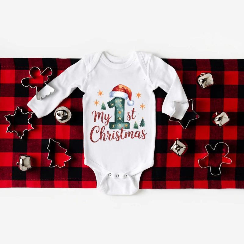 Body Bebé Primeiro Natal - My 1st Christmas Manga Comprida Romper Xmas
