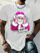 T-Shirt Natal Homem 3D Kawaii - Pai Natal DJ Colorida Harajuku Casual