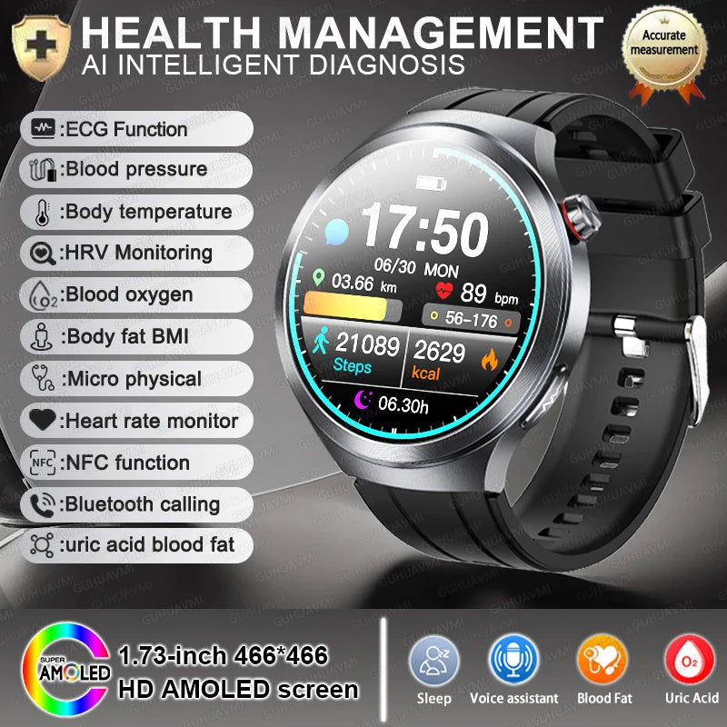 Smartwatch XIAOMI 2025 Monitor Saúde - Ácido Úrico Pressão Arterial ECG+PPG Análise Corporal