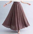 Saia Maxi Algodão Linho Cor Sólida - Casual Elegante Harajuku Longa
