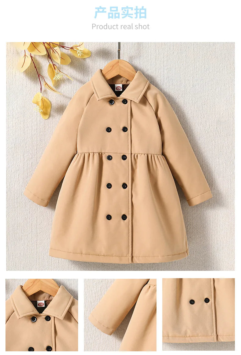 Casaco Fleece Menina Elegante Manga Comprida - Inverno Botões Parkas 2-7 Anos