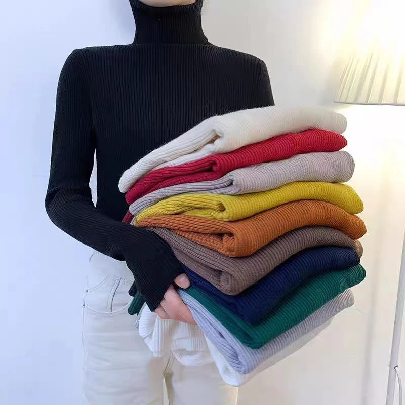 Camisola Cashmere Gola Alta Feminina - Manga Comprida Quente Inverno