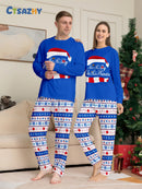 Family Christmas Pajamas Set - Blue Santa Hat & "Merry Christmas" Top, Festive Pants, Matching Xmas Sleepwea