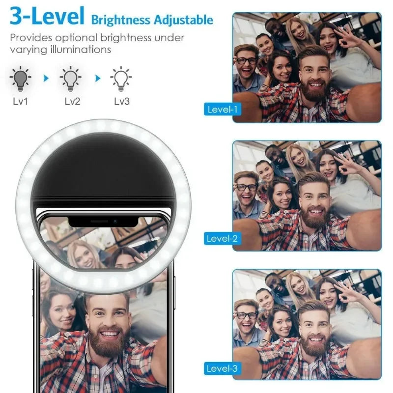 Anel Luz LED Selfie - Portátil USB para Telemóvel e Vídeo