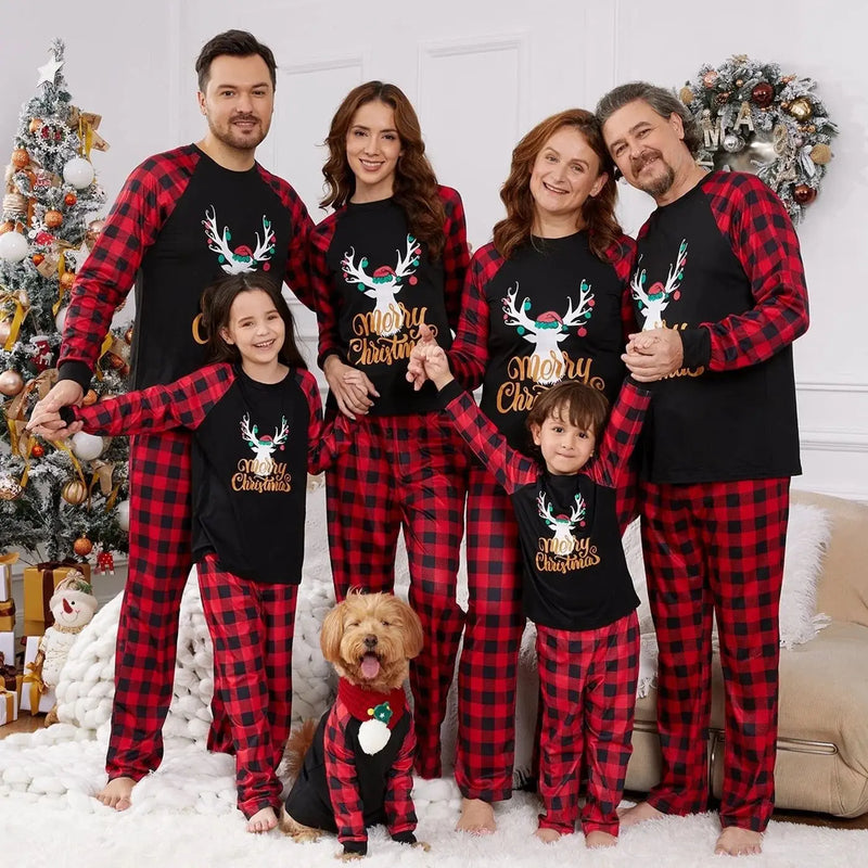 Pijama Algodão Natal Família Coordenado - Manga Comprida Mãe Pai Criança Xmas