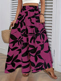 Saia Longa Estampado Folhas Casual 2025 - Cintura Alta Plissada Elegante