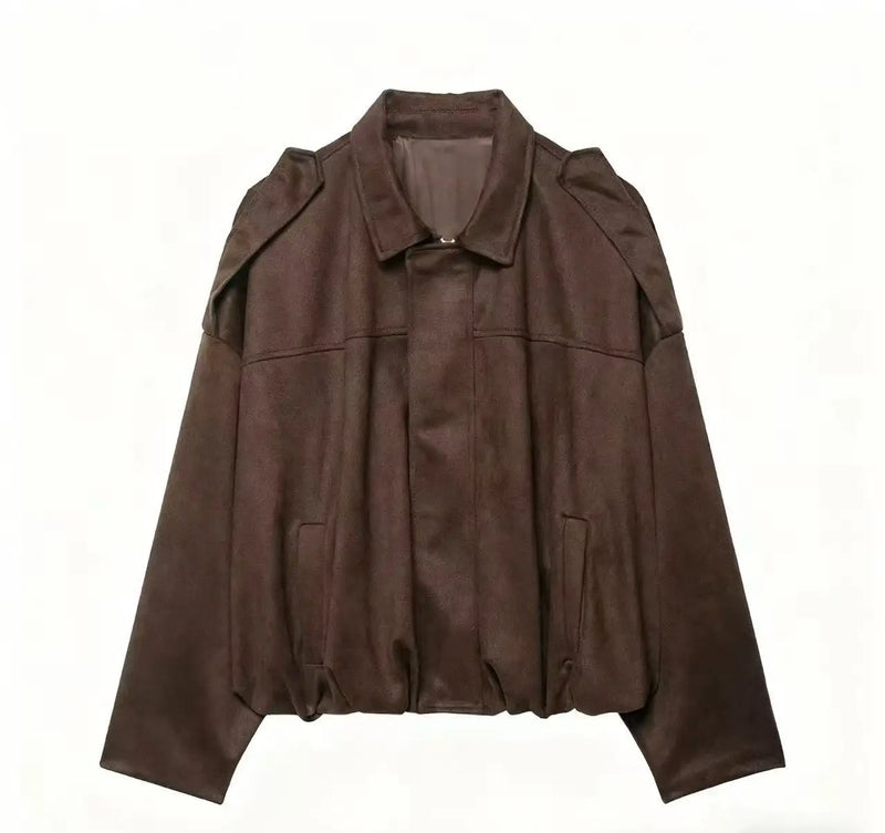 Casaco Feminino Casual Textura Camurça - Fecho Éclair Lavável à Máquina