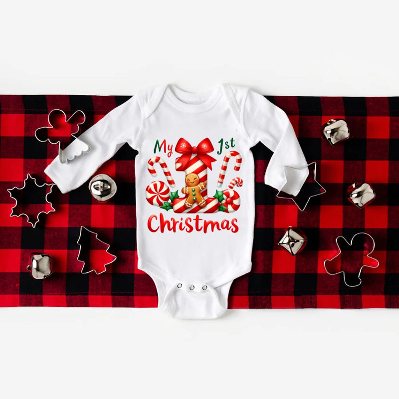 Body Bebé Primeiro Natal - My 1st Christmas Manga Comprida Romper Xmas