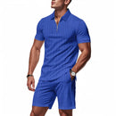 Conjunto Masculino Waffle Americano - Fecho Manga Curta e Calções Verão