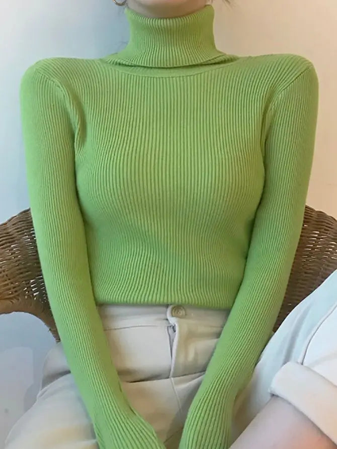 Camisola Cashmere Gola Alta Feminina - Manga Comprida Quente Inverno