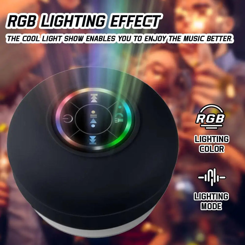 Coluna Bluetooth Mini À Prova de Água - Luzes LED Coloridas Ventosa Suporte Telemóvel