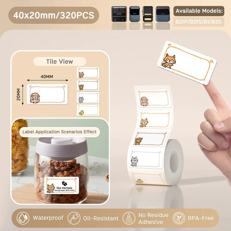 Papel Térmico Niimbot B21/B203/B3S - Etiquetas Autoadesivas Impermeáveis Resistentes a Óleo e Rasgos