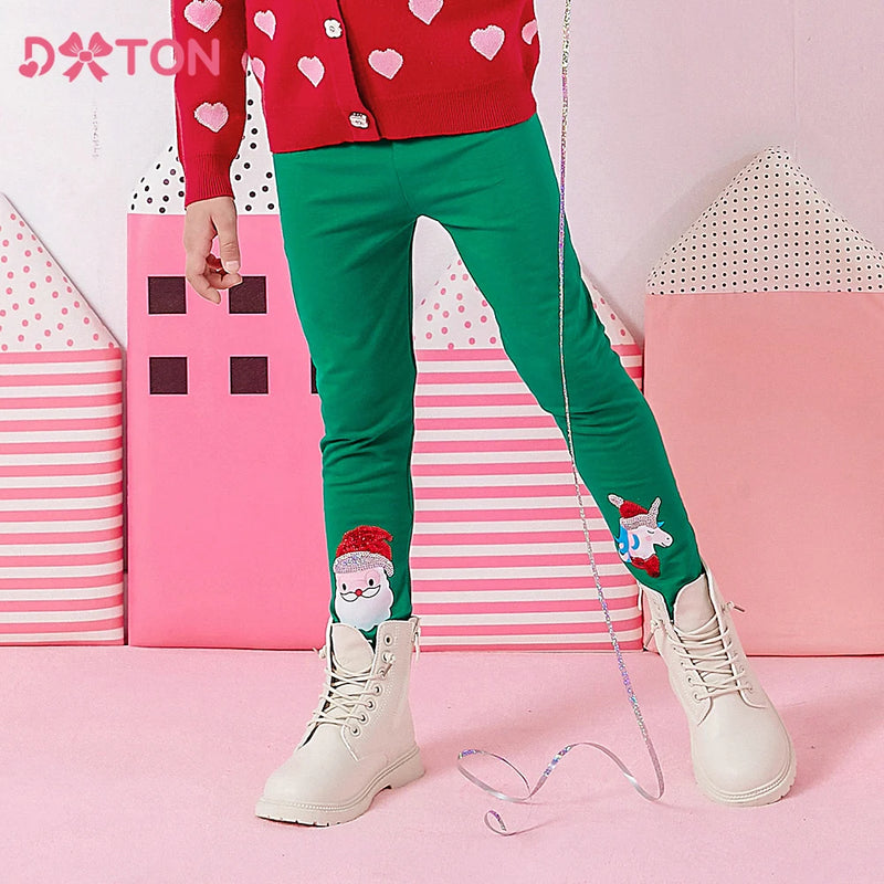 Leggings Bebé Menina Algodão DXTON - Verde Natal Aplicação 4 Estações