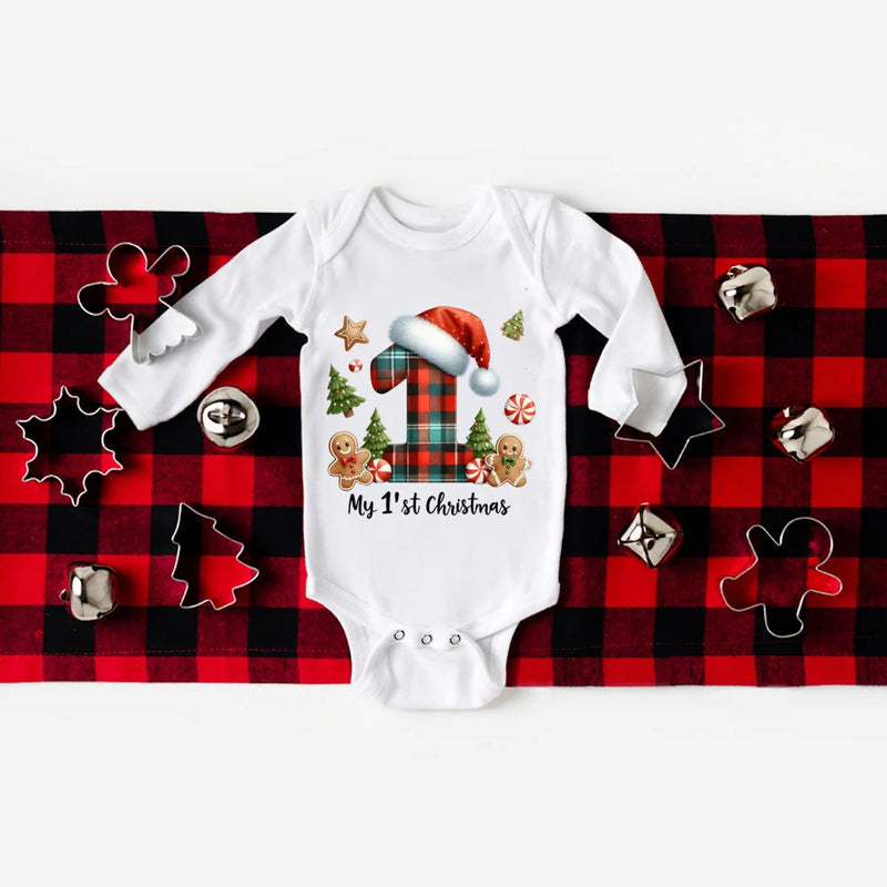 Body Bebé Primeiro Natal - My 1st Christmas Manga Comprida Romper Xmas