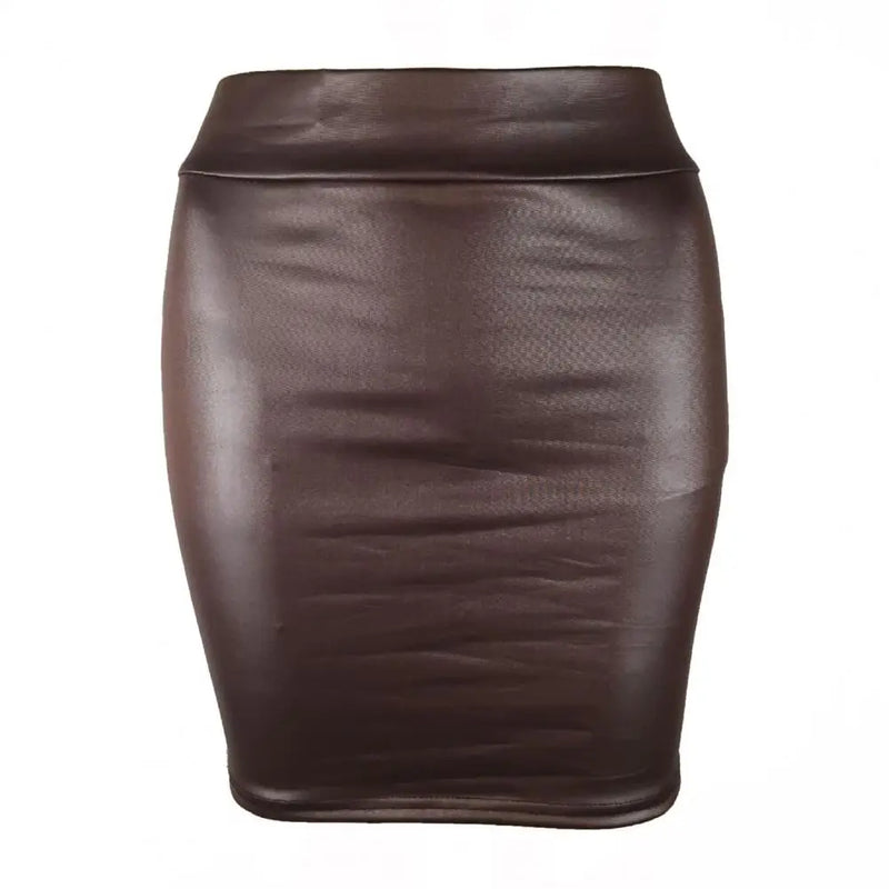 Saia Mini Pele Sintética Cintura Alta - Ajustada Bodycon Sexy Streetwear