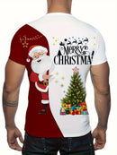 T-Shirt Homem Natal Vermelho Branco - Pai Natal Merry Christmas Lavável Máquina