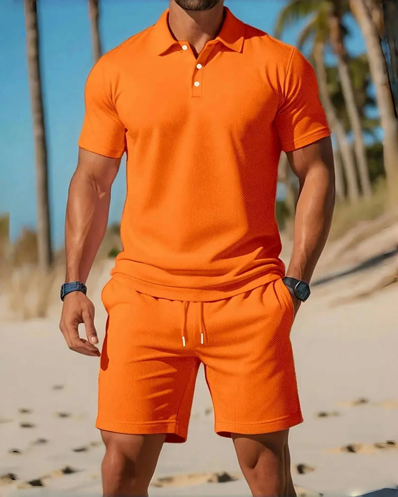 Conjunto Business Casual Masculino - Camisa Botões e Calções Praia Desporto