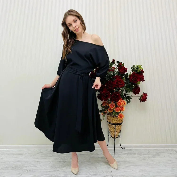 Vestido Longo Elegante Primavera - Manga Lanterna com Laço para Festa e Eventos