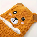 1pc Winter Cartoon Animal Knit Hat with Ear Flaps for Boys, Polyester Thermal Lined Hood, Christmas Outdoor Hiking Warm Cap