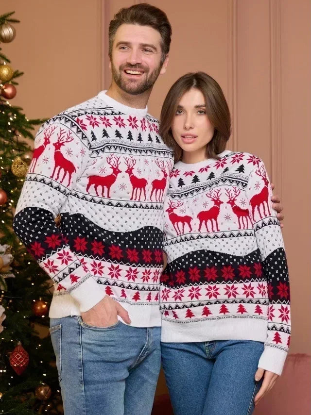 Camisolas Família Natal 2025 - Conjunto Pai Mãe Filhos Jacquard Quentes