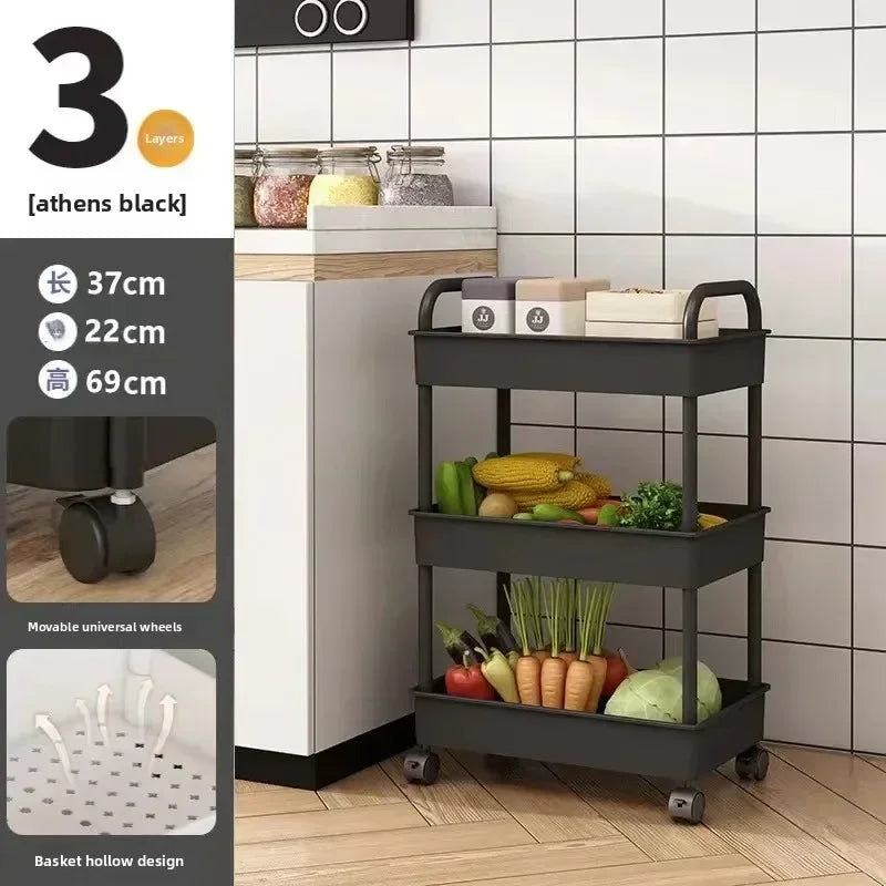 Carrinho de Armazenamento Multi-Níveis com Rodas - Organizador Cozinha Quarto Poupa Espaço