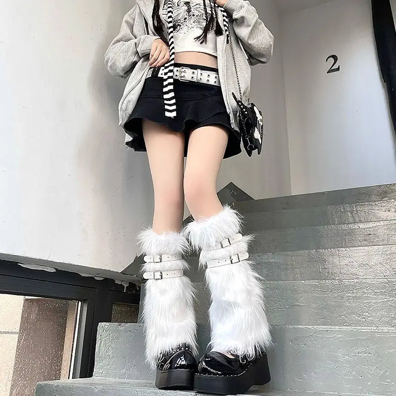 Aquecedores Pernas Pelo Sintético - Leggings Outono Botas Lolita Punk