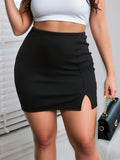 Saia Mini Bodycon Tamanho Grande - Cor Sólida com Fenda Lateral Lápis