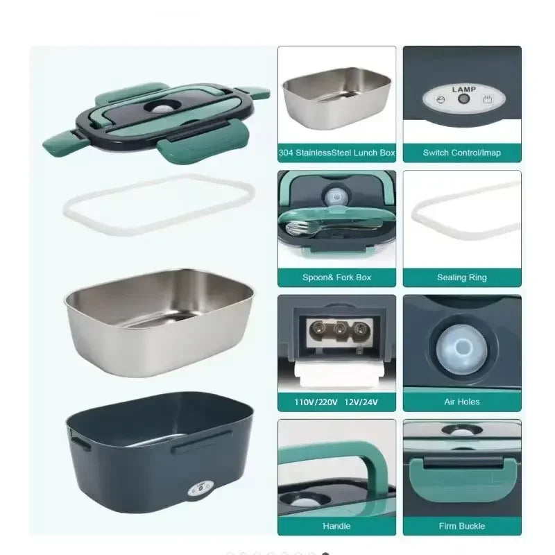Lunch Box Elétrica Aquecedor Portátil 2 Compartimentos - Marmita Térmica Carro Casa Escritório