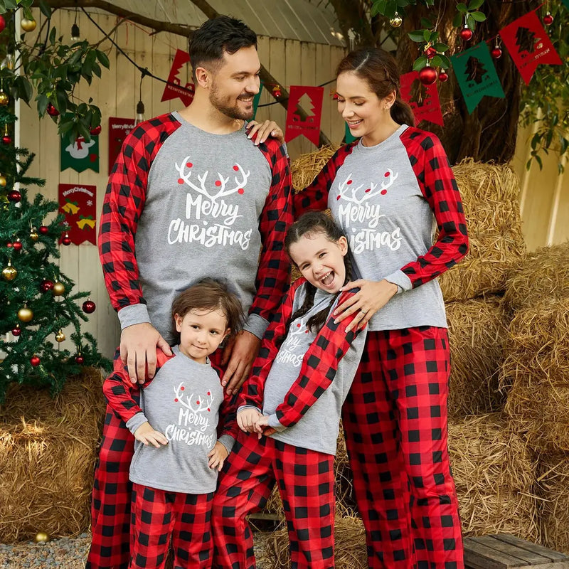 Pijama Algodão Natal Família Coordenado - Manga Comprida Mãe Pai Criança Xmas