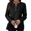 Sweatshirt Feminina Meio Fecho Manga Comprida - Pullover Casual Outono