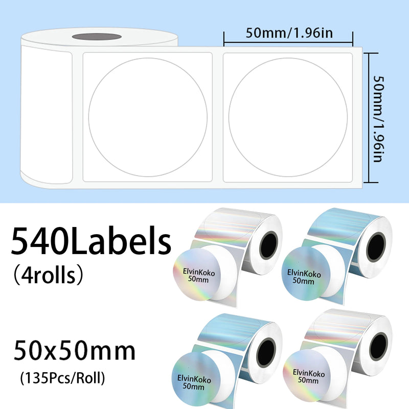 540 Etiquetas Circulares M110 50mm Impermeáveis - Papel Laser Redondo para P50 P1 DP30S M220