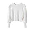 Camisola Gola Alta Feminina Outono Inverno - Manga Puff Malha Coreana Slim