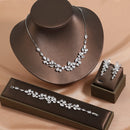 Conjunto Joias ZAKOL Luxo Zircão AAA Branco - Brincos Pulseira Colar 4 Peças para Casamento