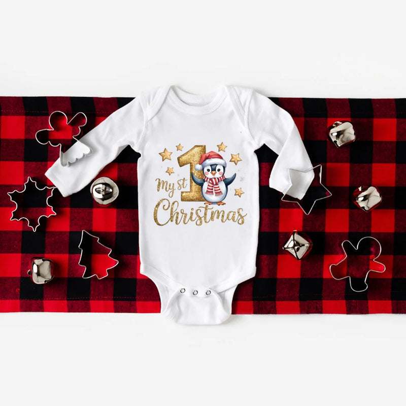 Body Bebé Primeiro Natal - My 1st Christmas Manga Comprida Romper Xmas