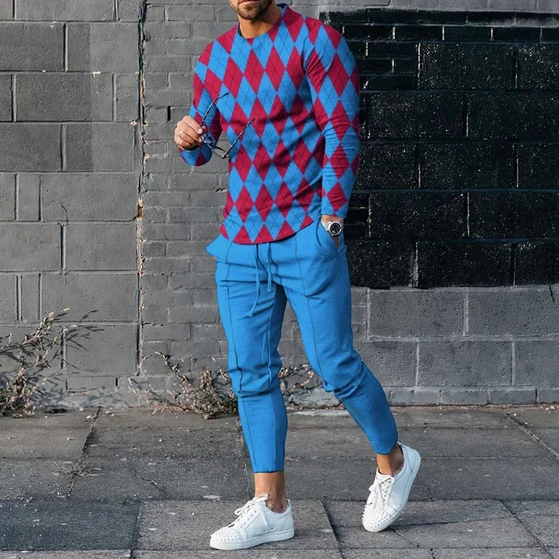 Conjunto Masculino Impressão 3D Digital - Gola Redonda Casual Respirável Moda