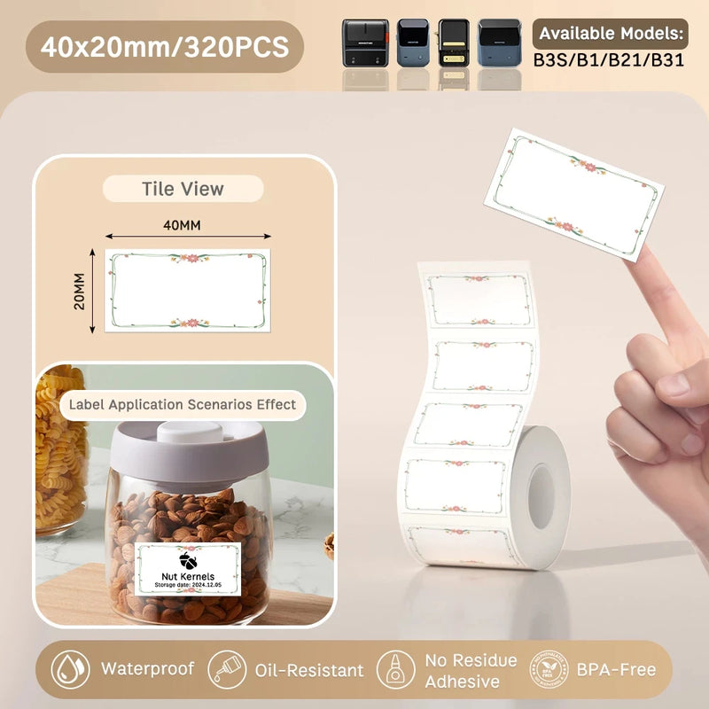 Papel Térmico Niimbot B21/B203/B3S - Etiquetas Autoadesivas Impermeáveis Resistentes a Óleo e Rasgos