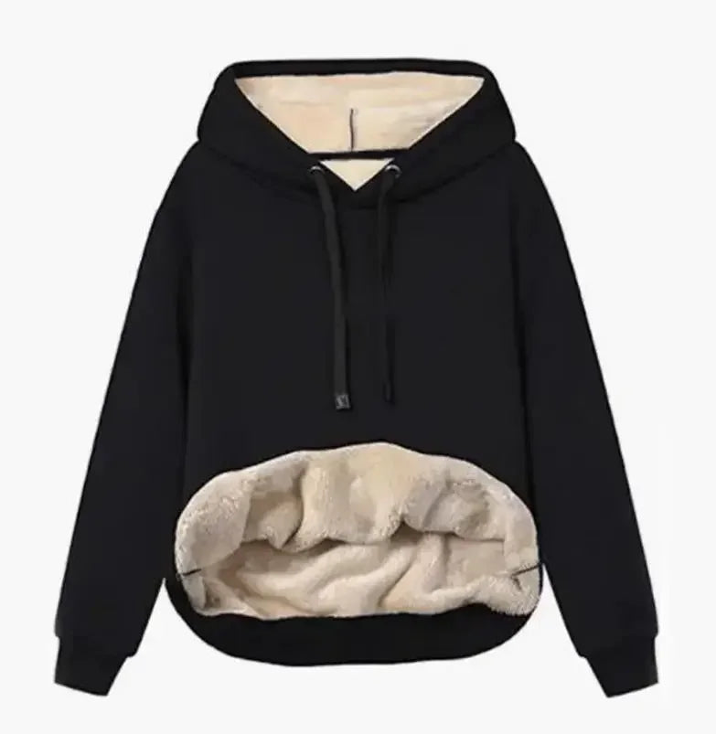 Casaco Fleece Feminino com Capuz - Fecho Éclair Manga Comprida Inverno S-2XL