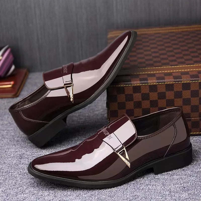 Sapatos Oxford Masculinos Couro Envernizado - Bico Pontiagudo Elegante Business