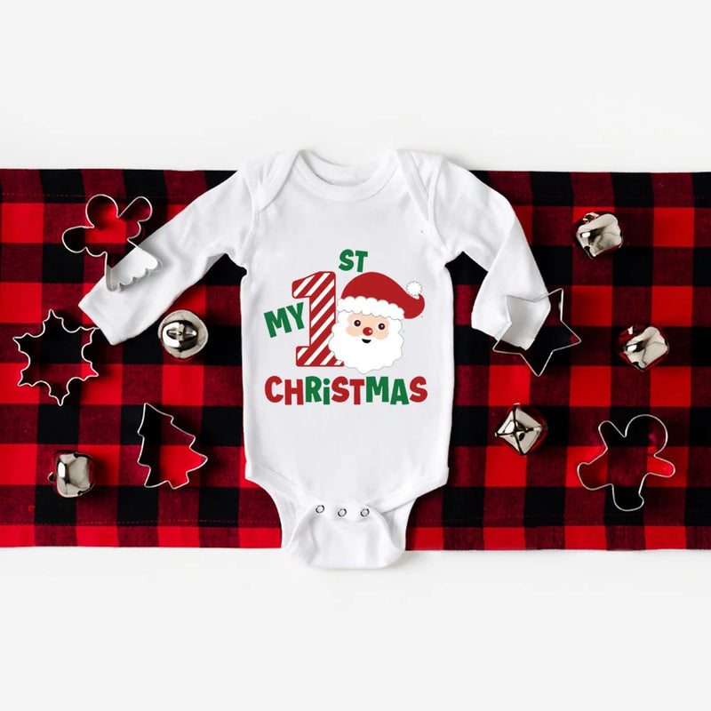 Body Bebé Primeiro Natal - My 1st Christmas Manga Comprida Romper Xmas