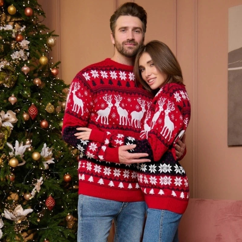 Camisolas Família Natal 2025 - Conjunto Pai Mãe Filhos Jacquard Quentes