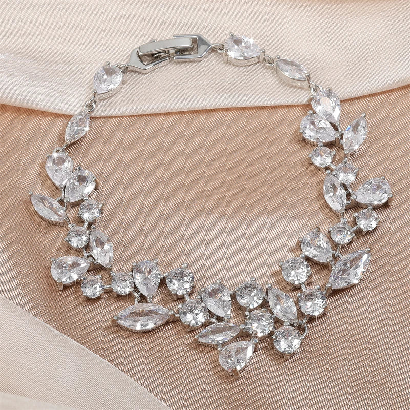 Conjunto Joias ZAKOL Luxo Zircão AAA Branco - Brincos Pulseira Colar 4 Peças para Casamento