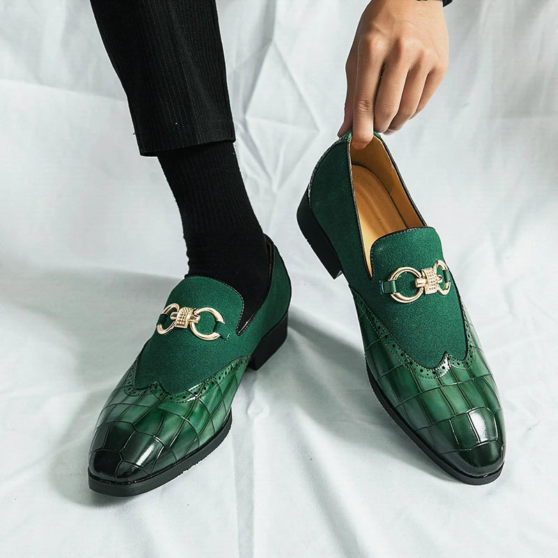Mocassins Masculinos Verdes Nobuck - Marca Luxo Sola Grossa Bico Pontiagudo