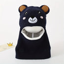 1pc Winter Cartoon Animal Knit Hat with Ear Flaps for Boys, Polyester Thermal Lined Hood, Christmas Outdoor Hiking Warm Cap