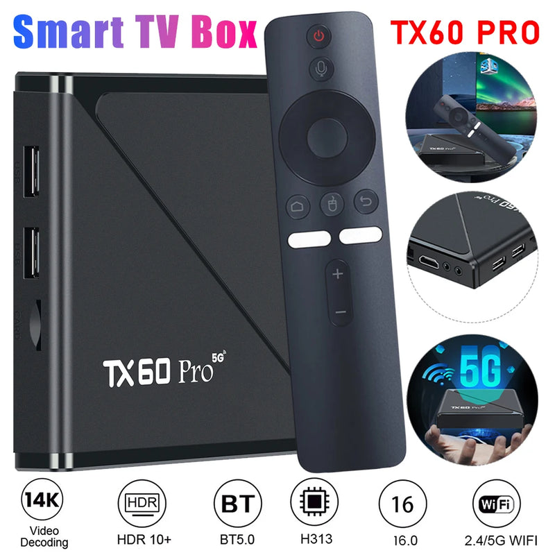 Box TV Android 16 TX60 PRO - 4K WiFi Dual 2.4G/5G Leitor Multimédia 16GB/256GB 2025