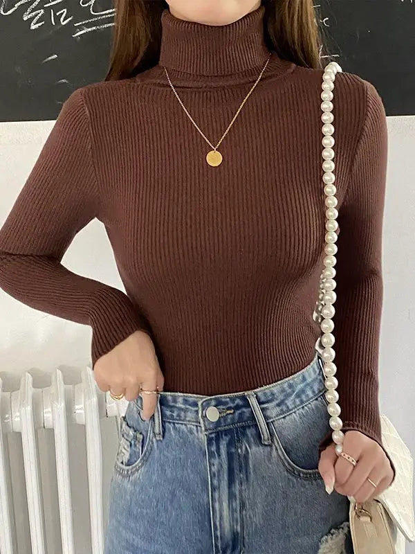 Camisola Cashmere Gola Alta Feminina - Manga Comprida Quente Inverno