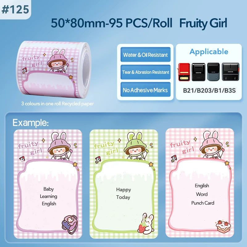 Rolo de Etiquetas Térmicas Adesivas Niimbot 2 Polegadas - Papel Colorido Impermeável para Impressora B1 B21