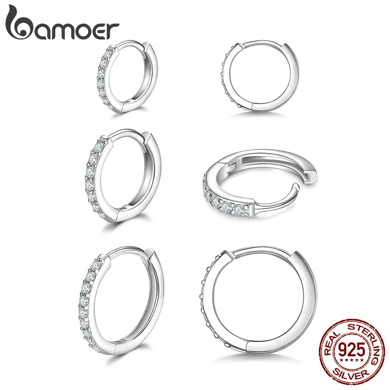 BAMOER 925 Sterling Silver Classic Paved CZ Huggie Hoop Earrings, 18K Gold Plated Cartilage Piercing Earrings Ear Cuff for Women