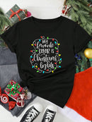 T-Shirt Natal Feminina Merry Christmas - Gorro Renas Manga Curta Branca Casual